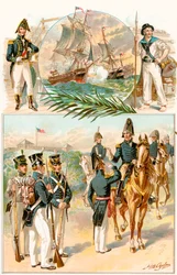 Uniformen der United States Army und Navy während des Krieges von 1812, aus Die Geschichte unseres Landes, veröffentlicht 1905